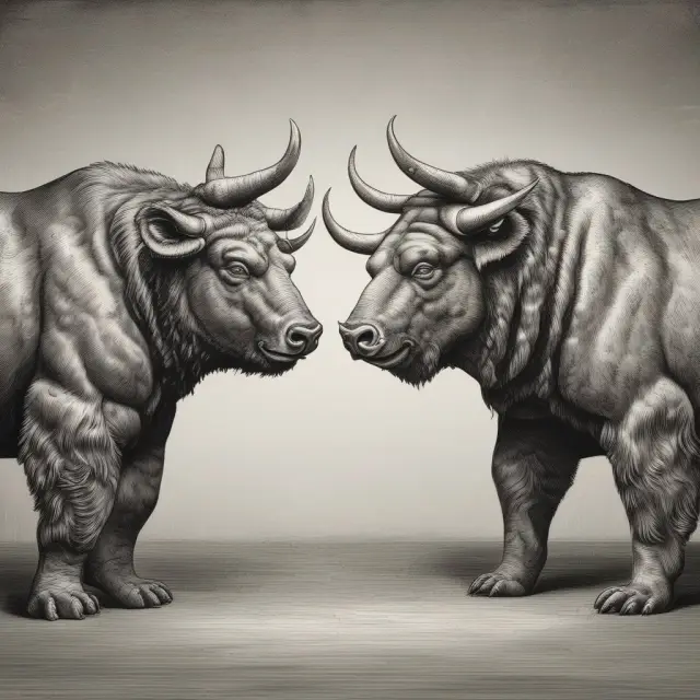 Two candlesticks clash, one bullish with a gap up and the other bearish with a gap down, indicating a potential shift in investor sentiment between bullish and bearish