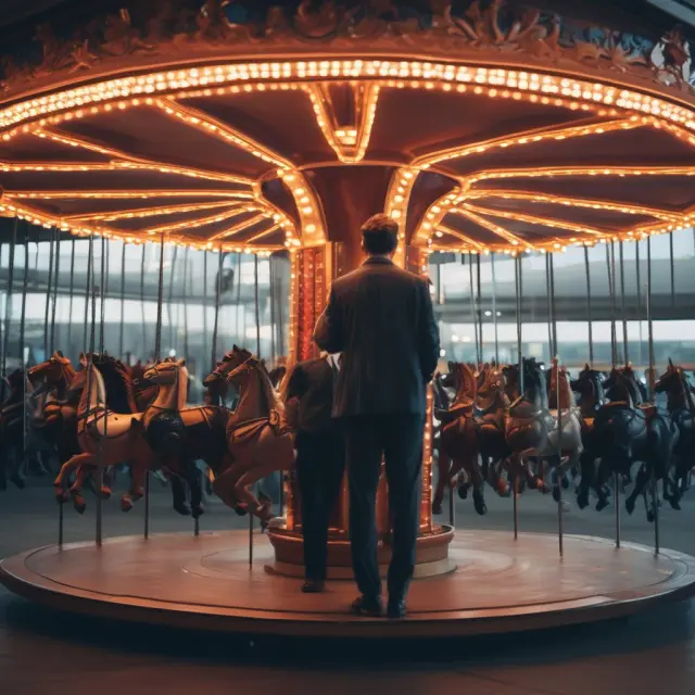An investor assesses diverse investment opportunities, using the kicking the tires method, with a carousel of financial vehicles
