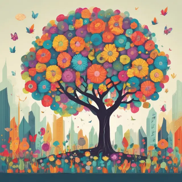 An image of a lush garden filled with various application trees, each tree representing a unique business growing and blooming.