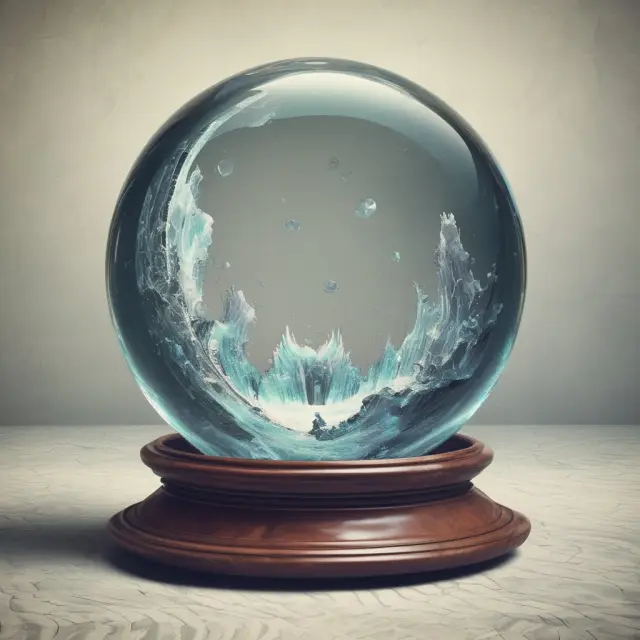 A crystal ball overflowing with emerging trends in AI, AR, VR, blockchain technology, and other innovative fields, symbolizing the future of killer applications