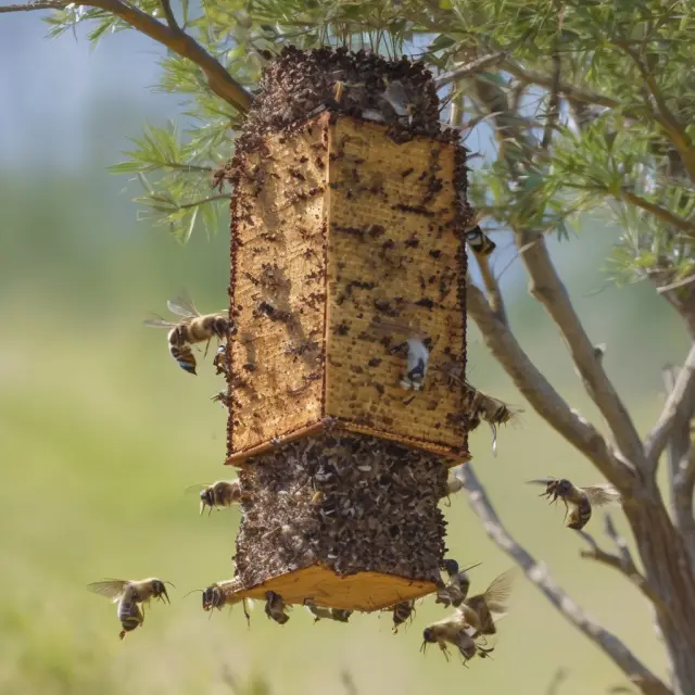 Killer bees shielding their corporate hive from unwanted vulture attacks, illustrating the protective role they play against hostile takeovers.