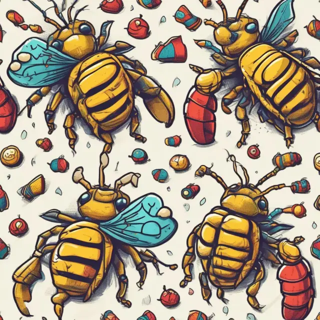 An image depicting killer bees employing defensive strategies: Flip-In Poison Pills, White Knights, Pac-Man defense, and Lobster Traps to protect their hive from unwanted takeovers.