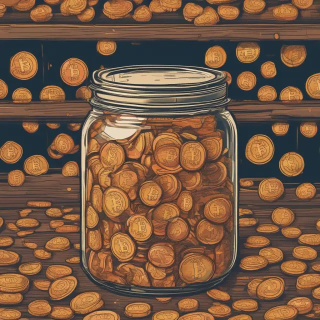 Visualization of the South Korean kimchi premium featuring a traditional kimchi jar brimming with Bitcoin tokens, representing both the profit potential and regulatory challenges.