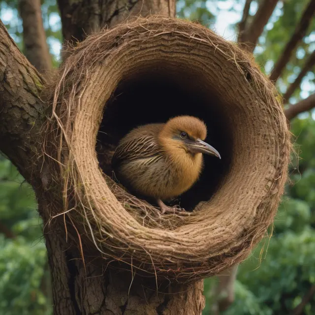 A kiwi bird comfortably nesting in a tree laden with various fixed income securities, representing the safety and stability of Kiwi Bonds