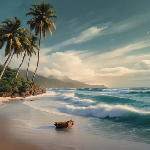 A tranquil Kiwi Bond represented by a calm blue ocean in contrast to the stormy, turbulent waters symbolizing other investment options like savings accounts and bonds