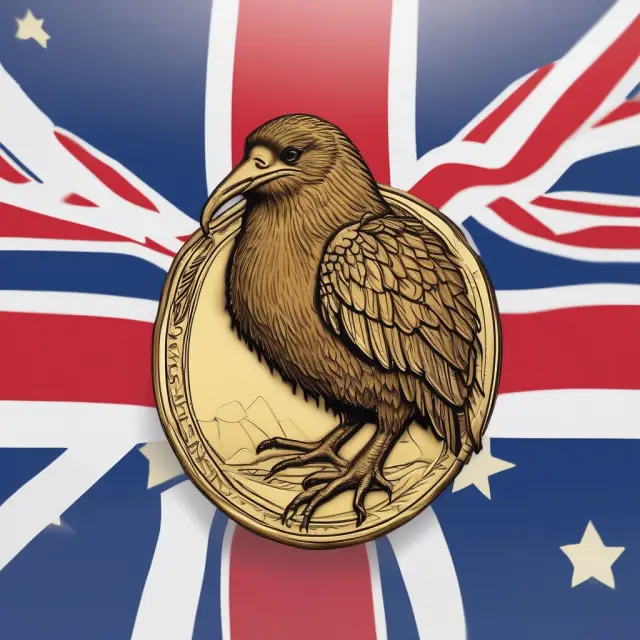 A kiwi bird sits on a gold coin within the New Zealand flag, representing Kiwi Bond investment and national pride