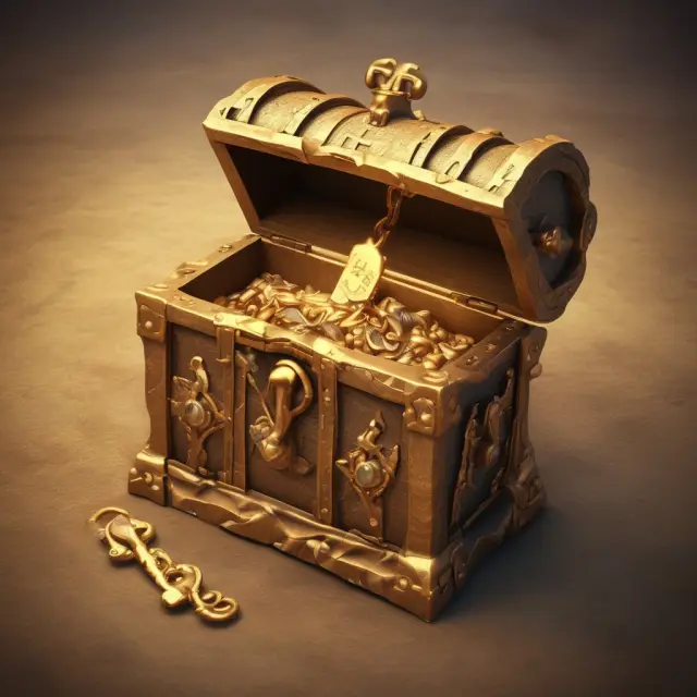 A golden key opens a hidden treasure chest, symbolizing the value of investing in knock-in options with potentially lower upfront costs and higher profitability