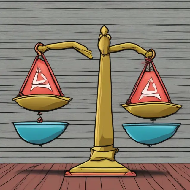 A balance scale with one pan labeled