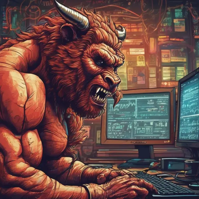 A trader masterfully manages a complex, roaring knock-out option beast using advanced trading platforms, real-time data, and analytics