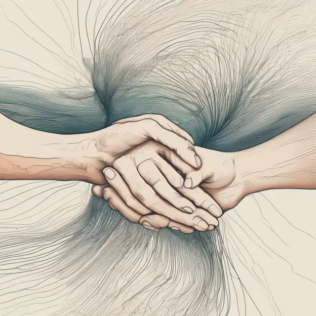 Two sets of hands gently touching and creating ripples in the water, symbolizing the formation of strong relationships as relational capital