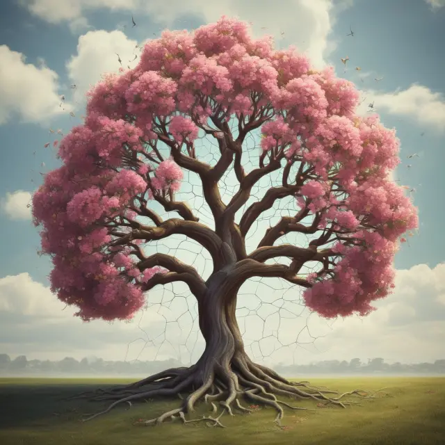 Image of a flourishing tree where branches represent individuals exchanging ideas and growing their collective knowledge capital