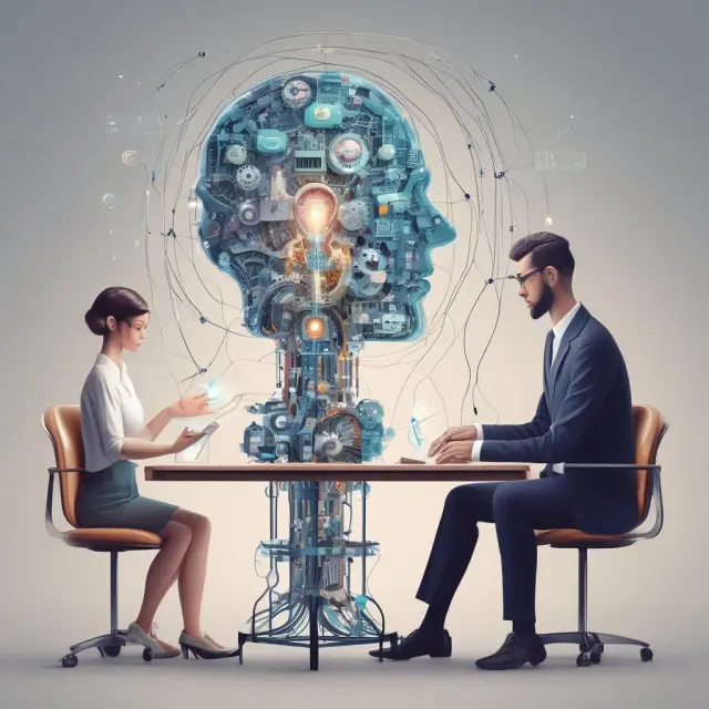 An image of a human expert sharing insights with an advanced AI model, emphasizing the shift from rule-based transfer systems to intuitive and nonlinear modeling techniques in knowledge engineering