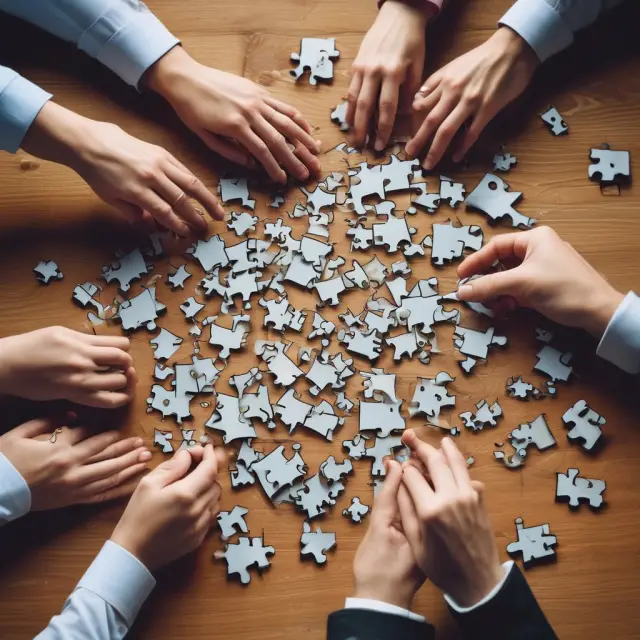 Artisans assembling intricate puzzle pieces representing knowledge engineering best practices