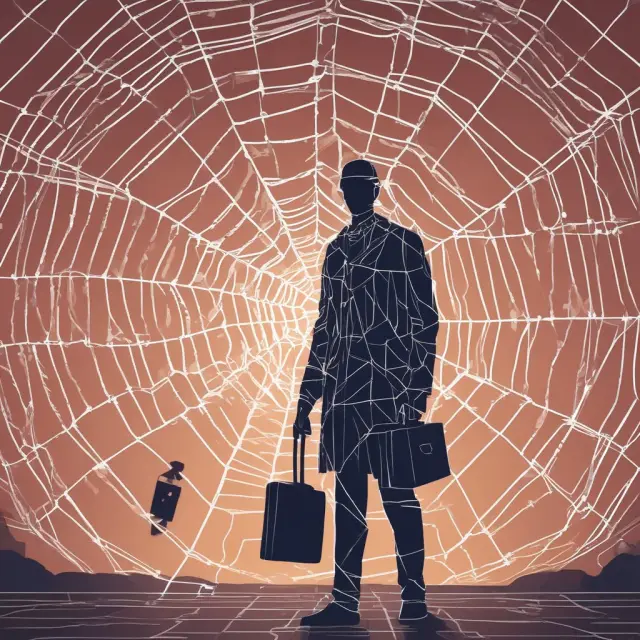 A watchful regulator weaving a complex web of KYC compliance, enforcing accurate client identification and risk assessment