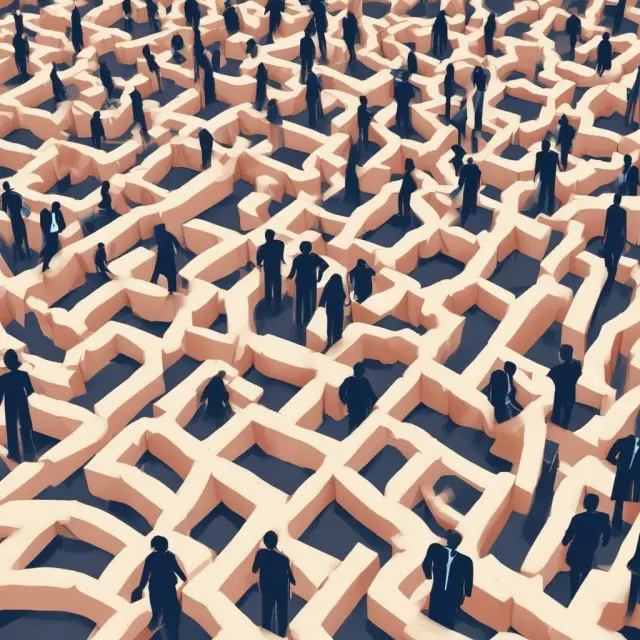 Stern figures overseeing a maze of regulatory bodies, symbolizing KYC compliance and its repercussions