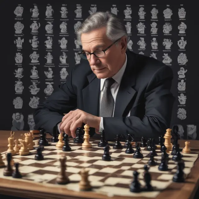 A Swiss Chess Grandmaster examines an intricate chessboard, filled with economic indicators. Each square represents a critical variable contributing to the KOF Economic Barometer and Swiss GDP growth.