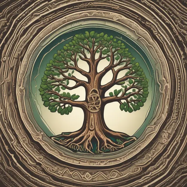 Visualization of a growing tree with alternating rings representing prosperous and recessional phases of economic cycles