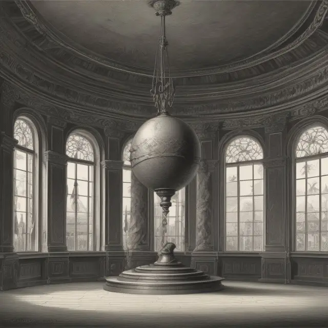 A large pendulum illustrating the belief in long-term economic cycles of prosperity and decline - Kondratiev Waves