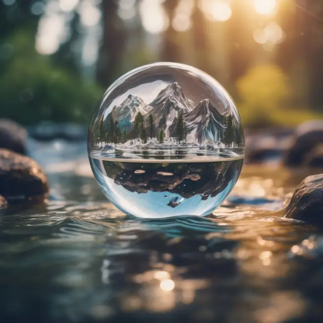 Crystal ball filled with KPIs and financial metrics, illustrating data flow for informed decision-making
