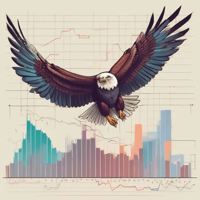 An eagle soaring above financial graphs represents the concept of consistent returns in the K-Ratio.