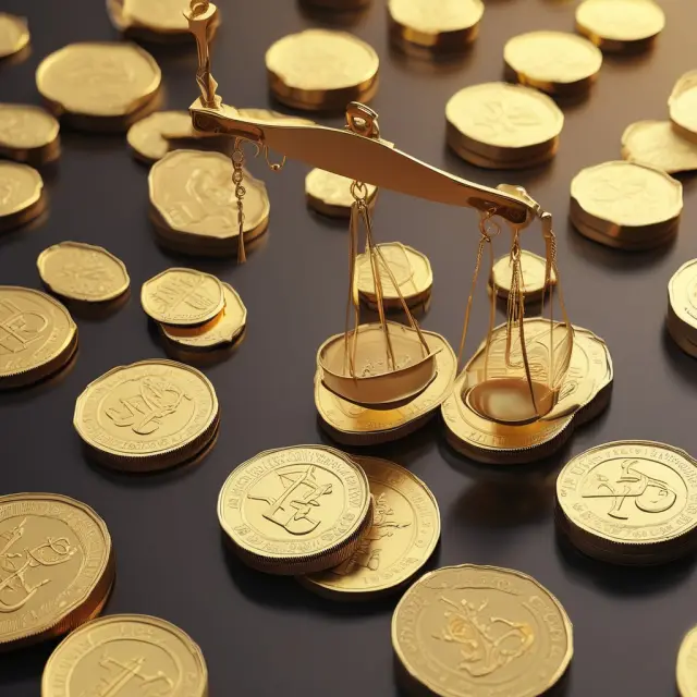 A gold Krugerrand on a scale, symbolizing the balance between economic security and diversified investment portfolio.