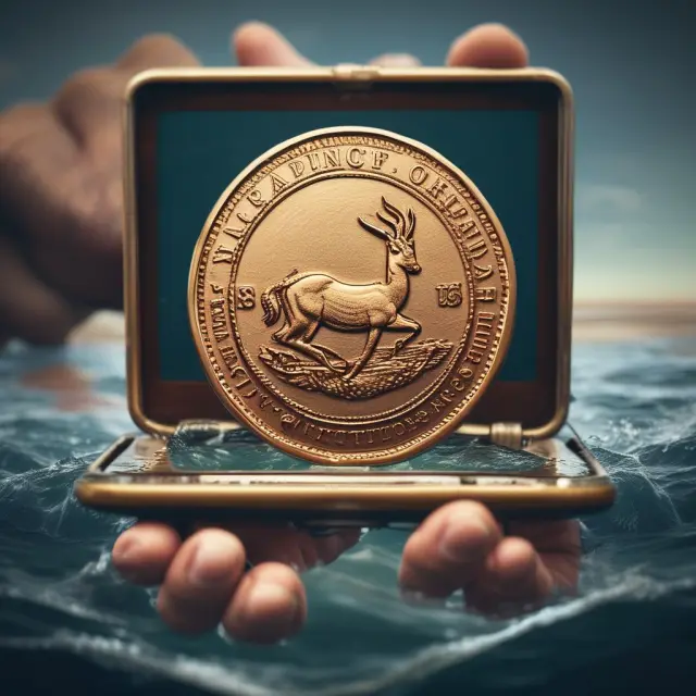 Hand holding a Krugerrand coin, safely navigating online platforms to find a reputable dealer
