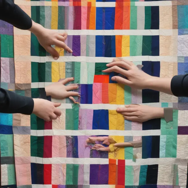 A metaphorical illustration of employees and employers weaving a quilt representing the contributions and collaboration in a KSOP