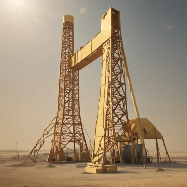 Golden oil derrick morphs into the Kuwaiti dinar, representing the country