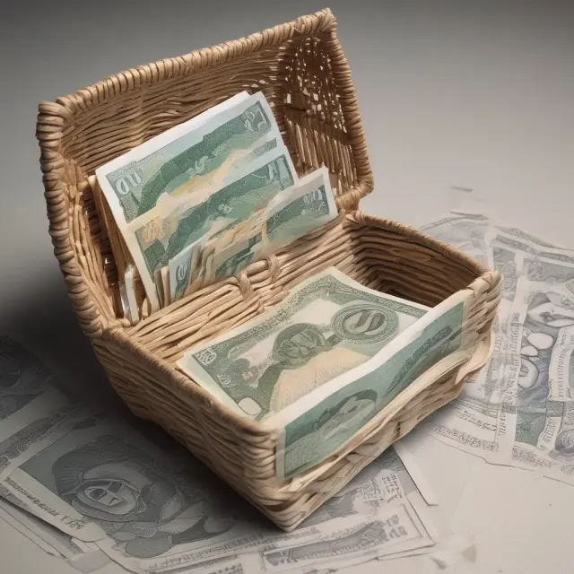 A weaver creating a stable foundation with various currencies, symbolizing the Kuwaiti Dinar
