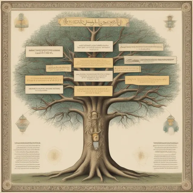 A tree with six branches symbolizing the evolution of the Kuwaiti dinar through its official banknote series