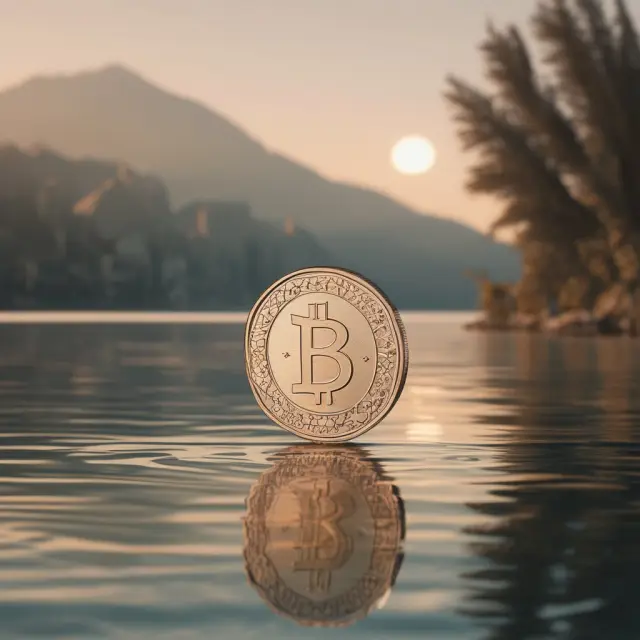 Stable Kuwaiti dinar coin on a tranquil lake, symbolizing the currency