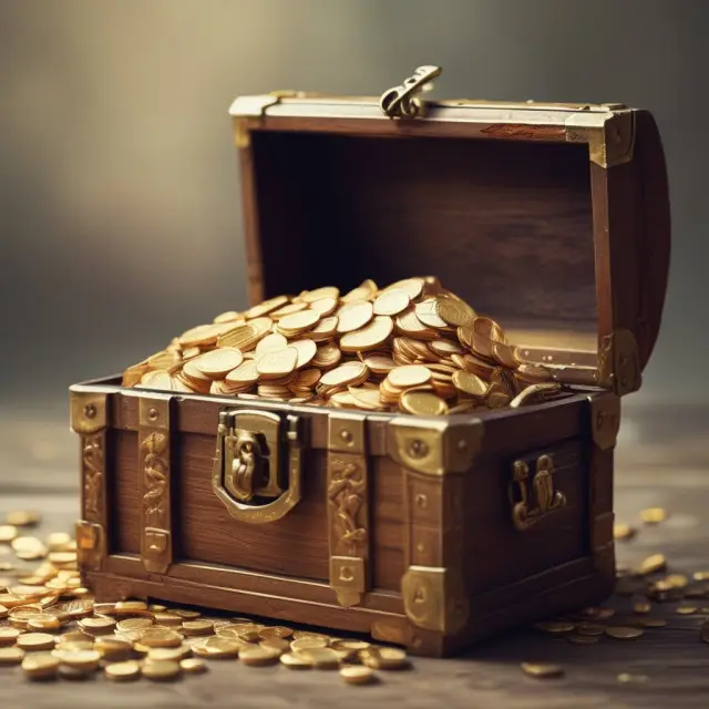 Golden Kuwaiti dinars in a treasure chest: An intriguing representation of the currency