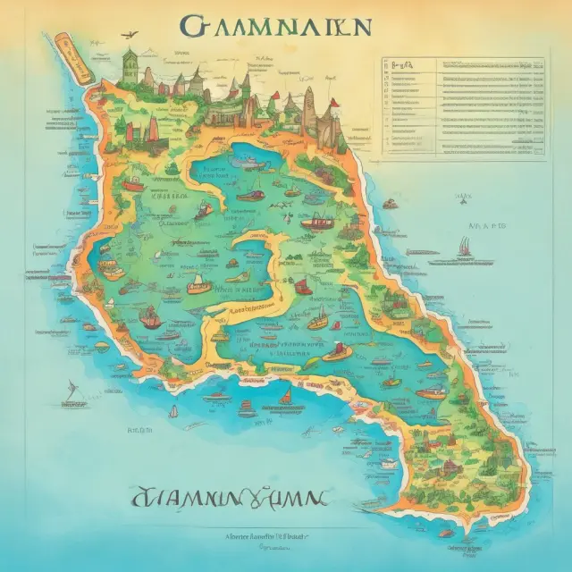 Colorful islands symbolizing essential glossary terms anchored to a map of the Cayman Islands