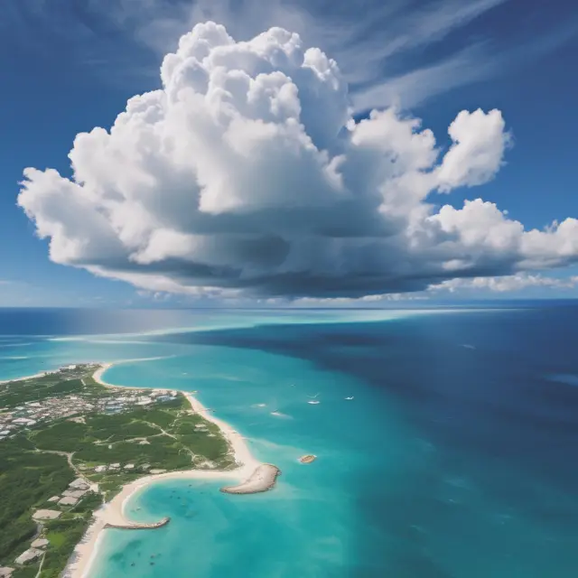 Map of Cayman Islands surrounded by turquoise waters and a stormy sky representing Hurricane Ivan recovery