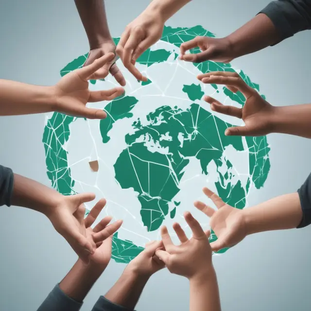An image of the globe with various hands coming together to form a circle, symbolizing international cooperation within the Paris Climate Agreement.