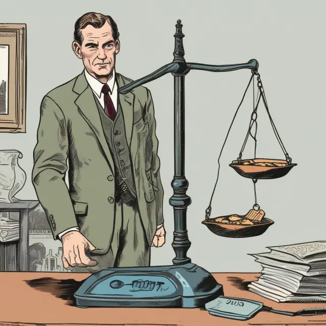 An insurance salesman weighing the higher-fee L share annuity against lower-fee alternatives on a balance scale, symbolizing financial decision making.