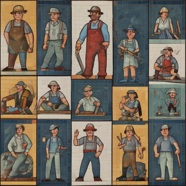A mosaic image of three different types of laborers - unskilled, semi-skilled, and skilled - signifying the flexibility in the workforce.