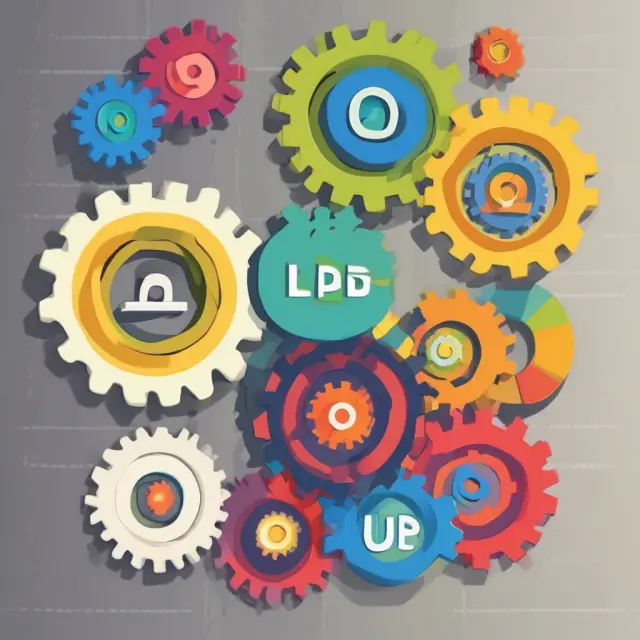 A set of gears representing the interconnectedness of labor market indicators - unemployment, productivity, and participation rates