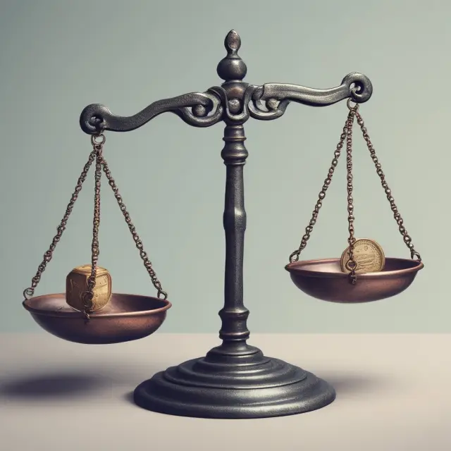 A balanced scale with labor market supply (hands on one side) and demand (hands on the other) tipping to represent equilibrium wage levels