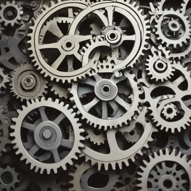 Interconnected cogwheels illustrating labor productivity driving an economy towards enhanced living standards