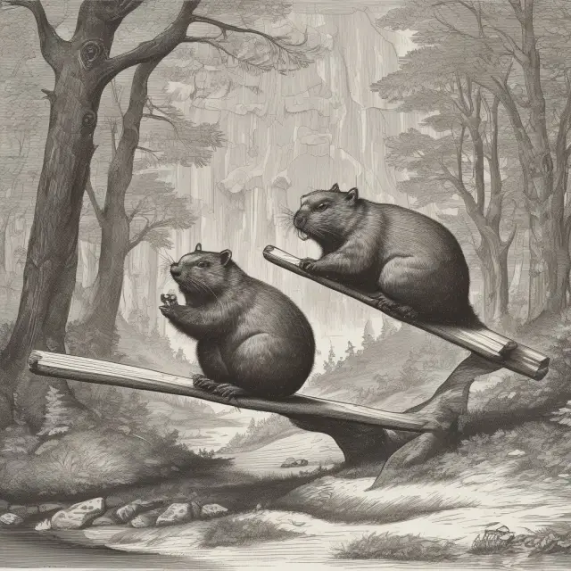 Image of beaver and deer on a scale, representing the labor time required for their production and the natural price equilibrium.
