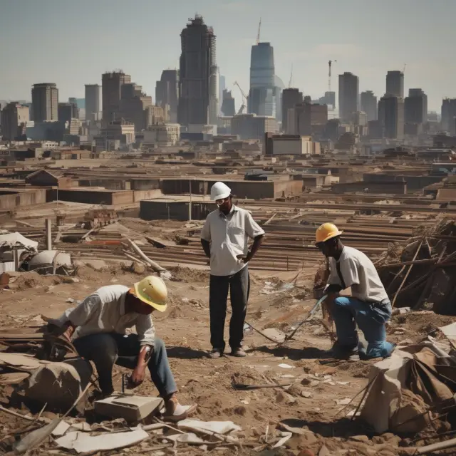 Workers symbolically surrendering to subjectivist economists, illustrating the decline of labor theory of value
