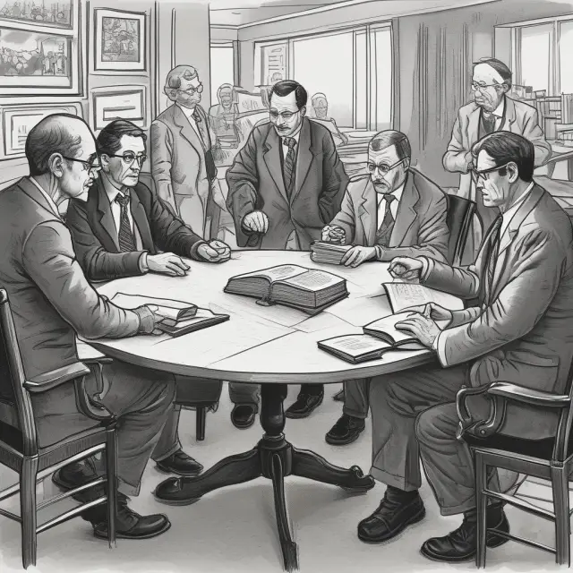 Roundtable scene with books symbolizing contemporary perspectives on labor theory of value