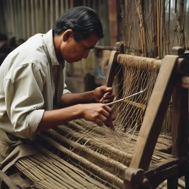Labors hands weave commodities on a loom of time, illustrating the labor theory of value