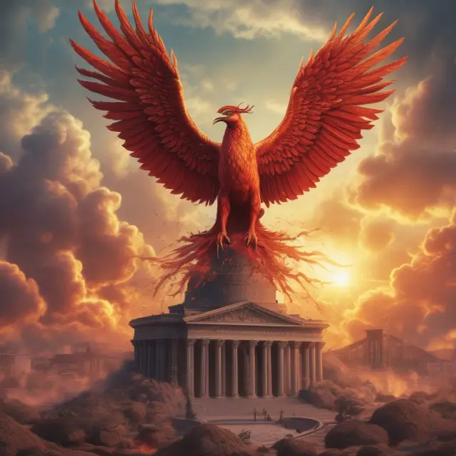 A mythical phoenix emerging from National Labor Relations Act documents, representing labor unions