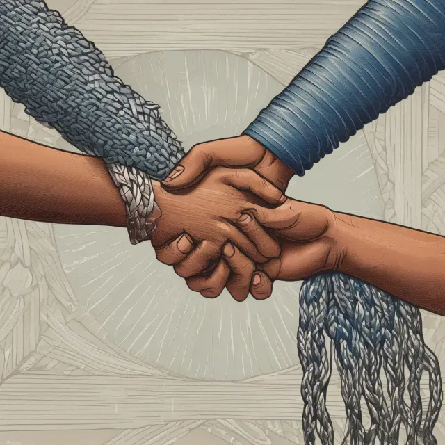 Image of two intertwined hands representing the unity of labor unions, with a graph in the background showing declining membership numbers