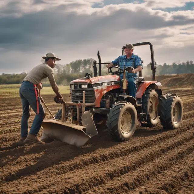 A farmer plowing, a construction worker building, and a caregiver comforting depict agriculture, construction, and personal care industries showcasing labor intensity.