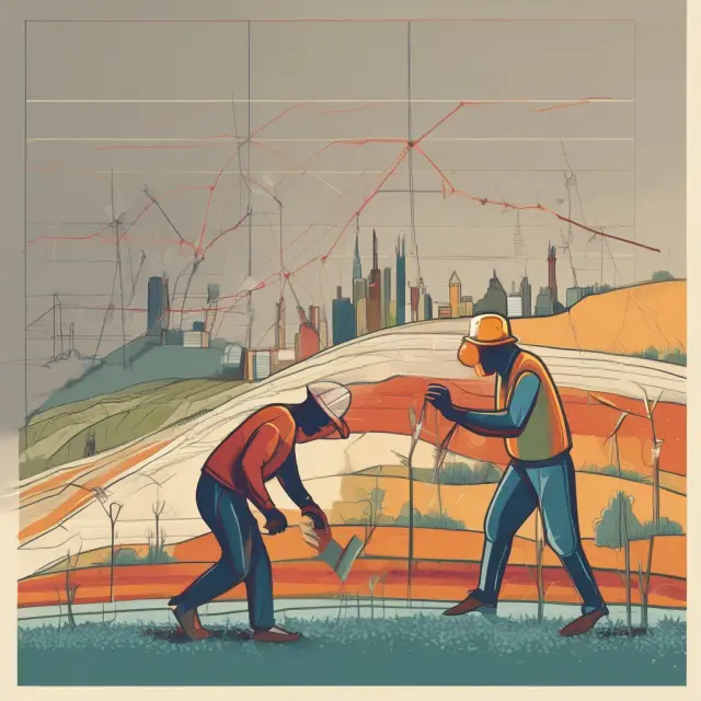 Workers tilling a field of economic graphs, illustrating the importance of labor intensity in investment decisions.