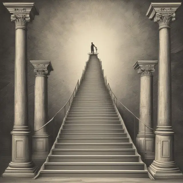 Bonds climbing a staircase illustrating bond laddering: diversified investments for balanced income generation and risk management