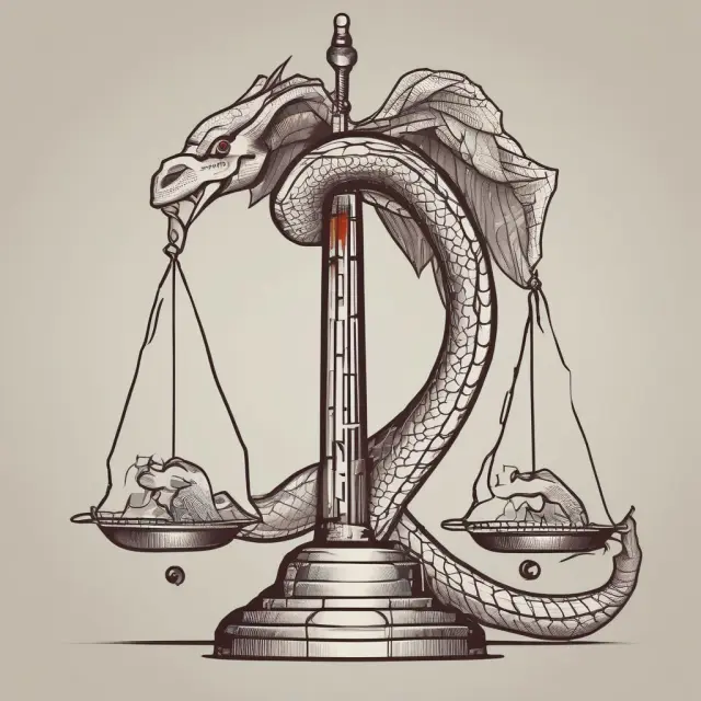An ancient snake representing lagging indicators following a rising economic phoenix, illustrating labor costs